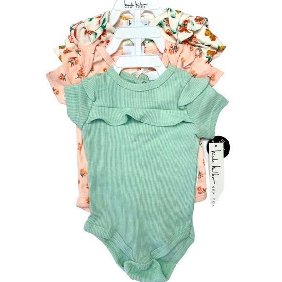 Baby Girl 3 pack Short Sleeve Onesies Bodysuits 0 - 6 Months Nicole Miller - Picture 1 of 3